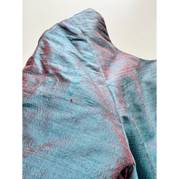 Vintage 60's Unbranded Iridescent Blue Teal Dupioni Silk A-Line Dress, Size S - Picture 7 of 11